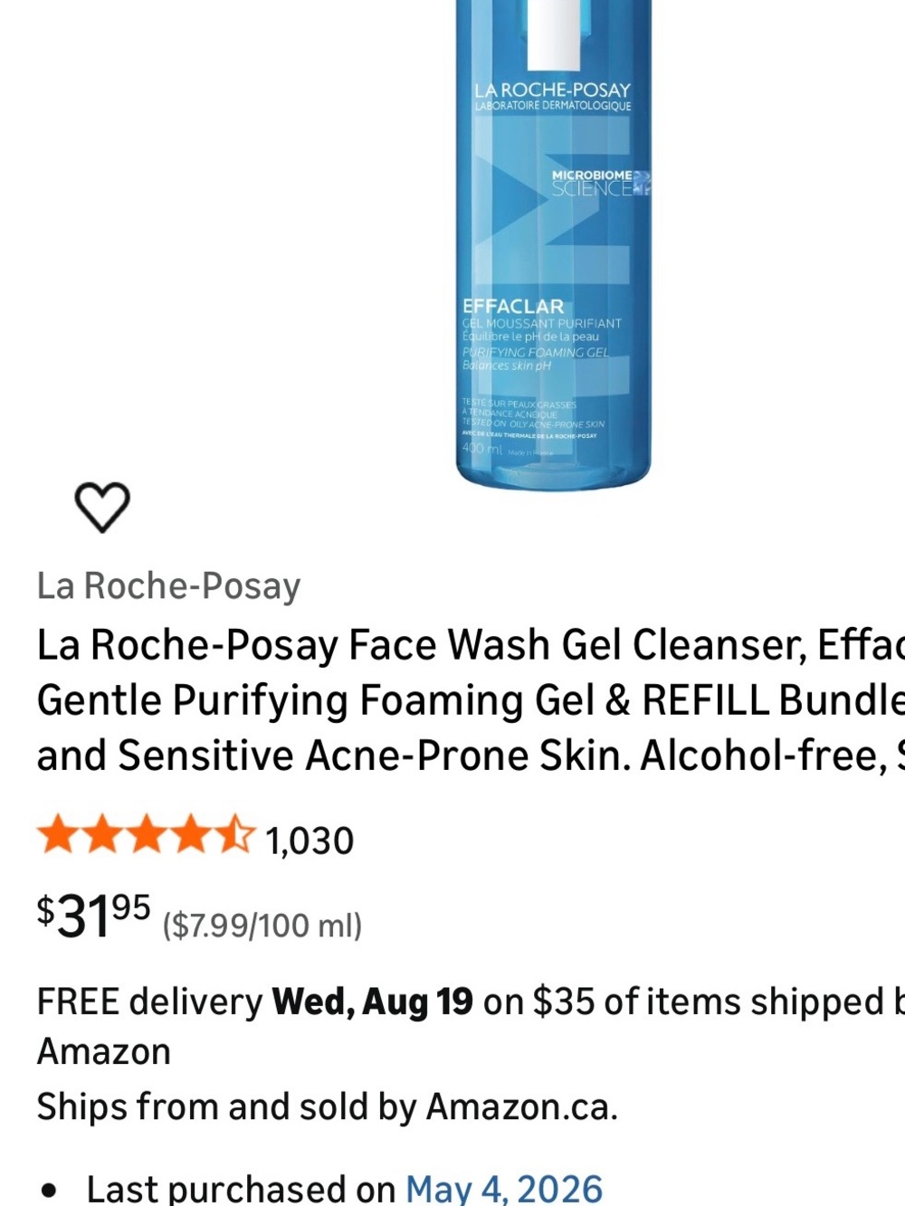 La Roche-Posay Effaclar Gentle Purifying Gel - Blue